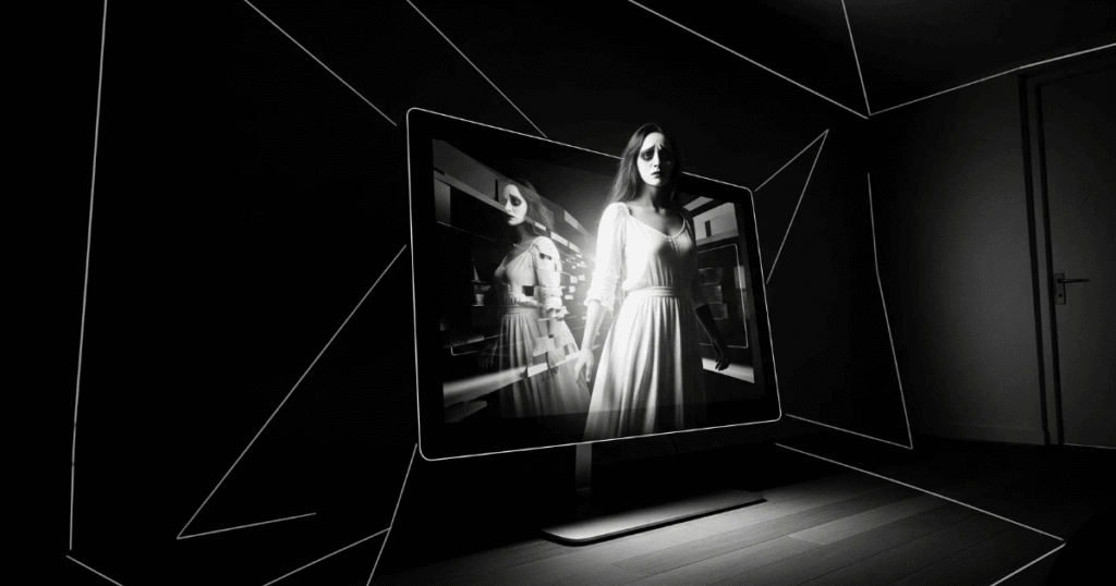 Scary female ghosty for AI horror story